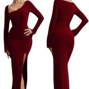 TRAQUILA Full Sleeve Bodycon Dress for Women with Slit on The Front