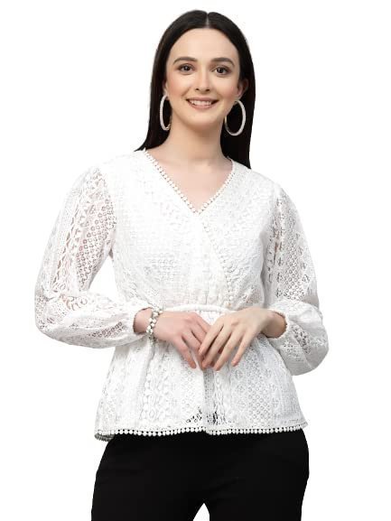 Style Quotient Women Peach Lace Casual Top