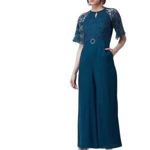 Miss Chase Women's Round Neck Flared Sleeve Floral Raglan Regular Jumpsuit with Pockets