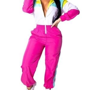 EOSIEDUR Women's Pullover Hoodies Jumpsuit Zipper Jacket Windbreaker Elastic Waistband Pants One Piece Outfits Tracksuit Set