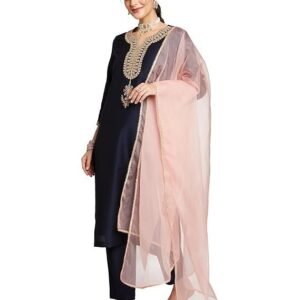 Amazon Brand - Myx Women's Embroidered Kurta Set with Organza Dupatta | Available in Plus Sizes