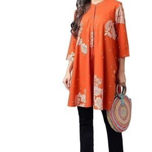 Janasya Women's Pure Cotton Floral Printed Flared Tunic