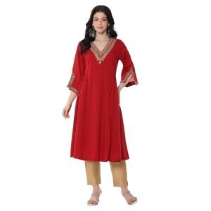 BIBA Women Cotton Regular Solid A-Line Kurta