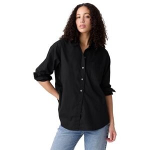 GAP Women’s Solid Loose Fit Full Sleeves Collared Blouse