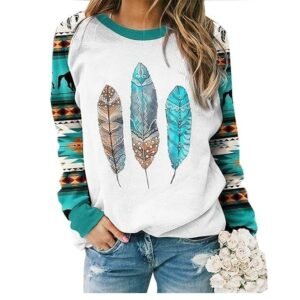 Womens Long Sleeve Shirts Western Aztec Print Fit Tops Fall Casual Fashion Round Neck Blouses