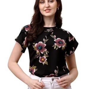 Wedani Women's Casual Short Sleeves Round Neck Foral Regular Fit Top