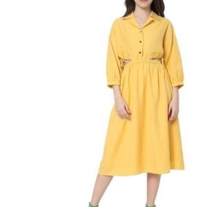 VERO MODA Yellow Waist Cut-Out A-Line Dress