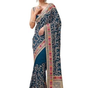 TRENDMALLS Women's Vichitra Silk Embroidery, Siroski Stone Work Saree with Unstitch Blouse Piece