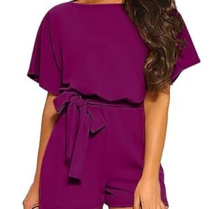 LEMDANNU Womens Summer Casual Short Sleeve Belted Romper Shorts Jumpsuits Playsuit