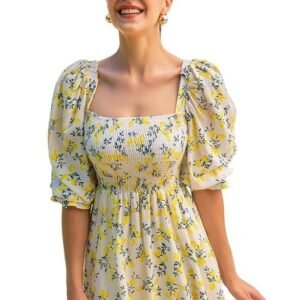 Sheetal Associates Women's Maxi Floral Print Crepe Puff Sleeves Casual Dress