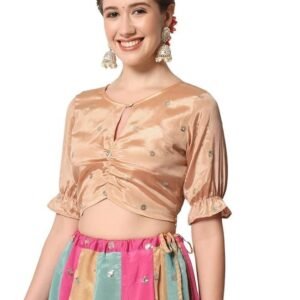 studio rasa Women's Chinon Sequin Embroidered Crop Top for Festive Wedding Party