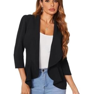 KOTTY Women’s Single Breasted Relaxed Fit Shawl Collar 3/4 Sleeve Blazer