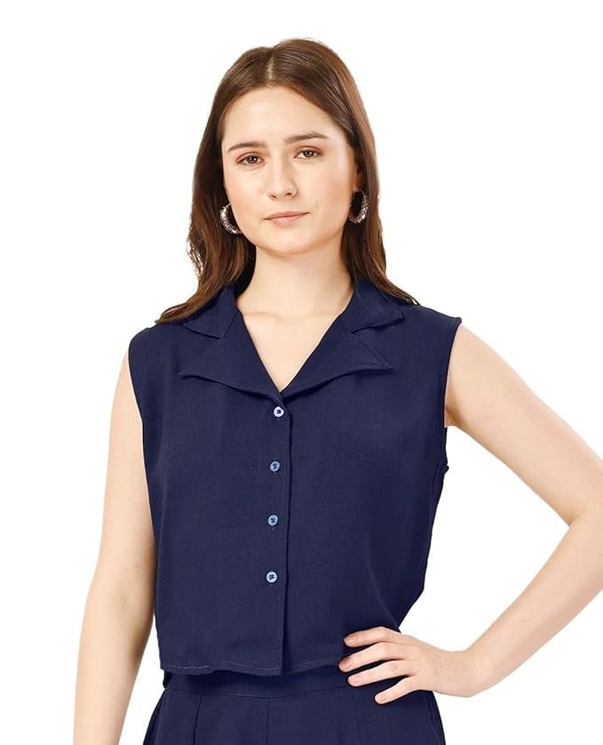 Fashfun Women's Button Front Solid Top