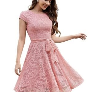 MUADRESS 6008 Women Short Lace Bridesmaid Dresses with Cap-Sleeve Formal Party Dresses Blush Small
