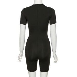 Licogel Women Short Sports Jumpsuit Slimming Fashion Solid Color Lightweight Athletic Bodysuit with Zipper Elastic Fashion Lightweight