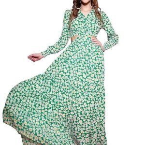 Sheetal Associates Women's Crepe Fit and Flare Printed Full Sleeve V-Neck Casual Dress