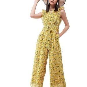 Miss Chase Women's Round Neck Sleeveless Floral Wide Leg Jumpsuit with Pockets