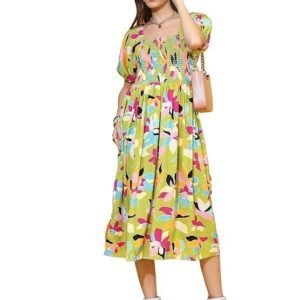 Sheetal Associates Women's Casual 3/4 Sleeve Crepe Fit & Flare Dress | Comfortable Relaxed Fit Summer Party Dress