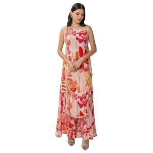 ZLAATA Pink 3 piece set for women | Long Shrug with Flared Pant and Inner Top | Sleeveless & Round Neck Design | Floral Print Co ord Set for Women | Pack of 1