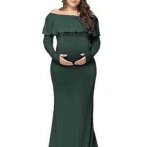 JustVH Women's Floor Length Maternity Gown (Hunter Green_XL)