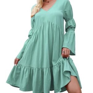 pekdi Women Long Sleeve Dress V Neck A-Line Holiday Dress