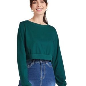 Miss Chase Women's Super Soft Round Neck Full Sleeves Solid Boxy Crop Top