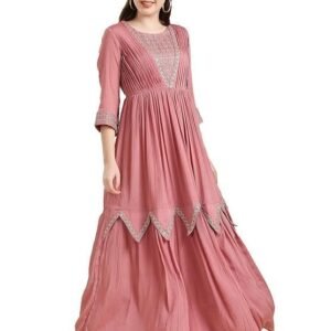 Madhuram Women's Chinon Chiffon Traditional Ethnic Long Western Dress with Embroidery Work Long Kurta(M-2361)