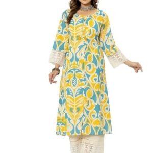 rytras Women's Cotton Printed A-Line Kurta with Pant Set