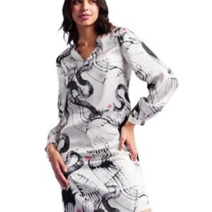 FableStreet Satin Shift Dress - Off White and Black