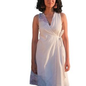 OKHAI 'Bubble' Pure Cotton Hand Embroidered Mirror Work Wrap Dress