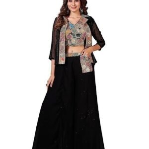 ROYALICA Women's readymade Black Indowestern lehenga choli with shrug.