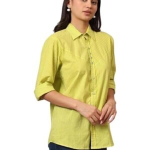 FABRIC FITOOR Womens Jaipuri Pure Cotton Greenish Color Spread Collar Straight Fit Casual Shirt