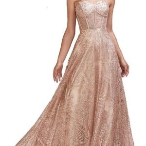 Meier Women's Strapless Bustier Illusion Bodice Glitter Prom Formal Evening Dress