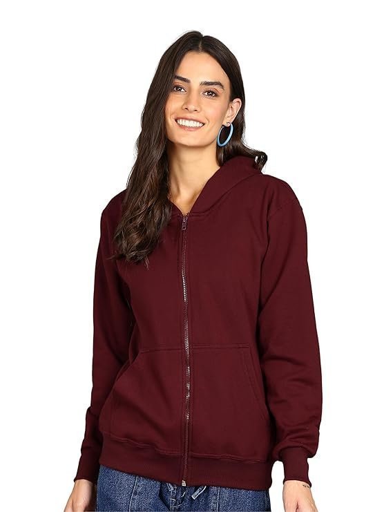 FALTU.CO Women's Cotton Full Zipper Sweatshirt Hoodies with Kangaroo Pocket Winter Wear Hooded Neck Sweatshirt