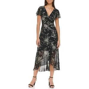kensie Women's Printed Chiffon Assym Midi Dress