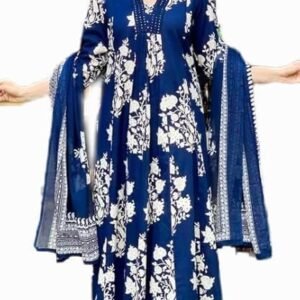 Women's Jaipur Hand Block Print Navy Blue Kurta and Pant Set with Printed Dupatta (New Launch, Comfortable Cotton Fabric, Festive, Size)