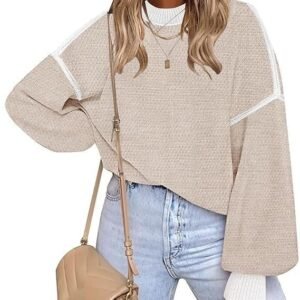 Fall Clothes for Women 2024 Trendy Fashion Oversized Sweaters Color Block Long Sleeve Knited Pullover Tops Winter Clothes