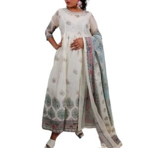Pure Cotton White Anarkali Gown with Dupatta | Cotton Anarkali Dress Flared Kurta | Indian dresses for women | Traditional Party Festive Dress | Salwar Kameez Ready to Wear | Ethnic Wear Kurta Set