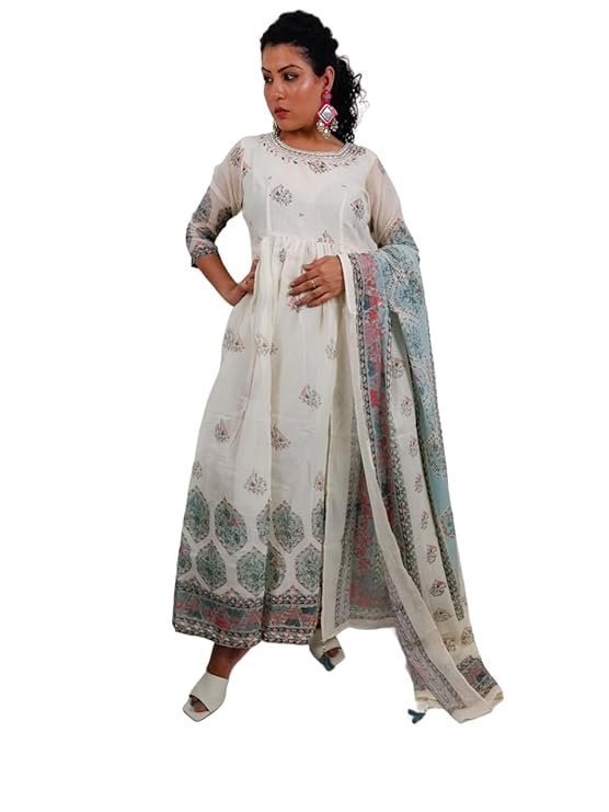 Pure Cotton White Anarkali Gown with Dupatta | Cotton Anarkali Dress Flared Kurta | Indian dresses for women | Traditional Party Festive Dress | Salwar Kameez Ready to Wear | Ethnic Wear Kurta Set