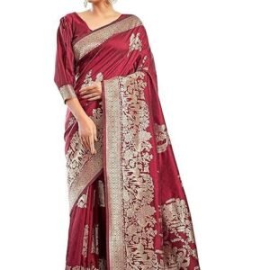 Monjolika Fashion Women's Banarasi Silk Saree in Satin and traditional golden zari work comes with Unstitched Blouse Piece