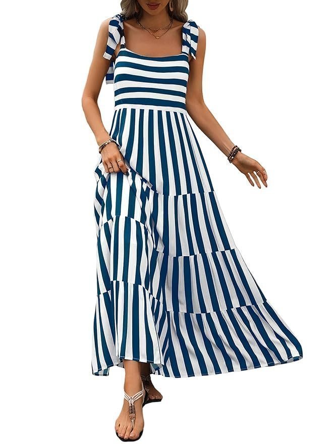 PRETTYGARDEN Women Dresses 2024 Summer Floral Sleeveless Maxi Dress Casual Spaghetti Strap Tiered Flowy Beach Long Dress