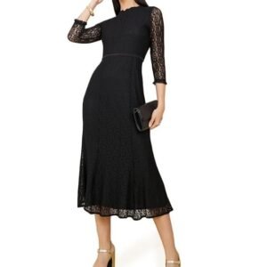 Styli Lace Sheath Midi Dress – Lace Insert Self Design, and Woven Design. Stylish and Comfortable Everyday, Chic,Party Look Dress for Women