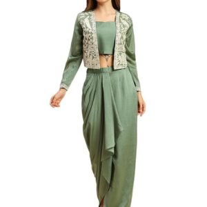 madhuram women'S Vichitra Silk Dhoti Skirt And Choli With Short Coti Set For Solid With Heavy Embroidery Work Set(M-2459)