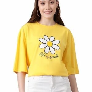 KOTTY Women’s Solid Slim Fit T-Shirt – Classic Round Neck, Stretchable Cotton Tee