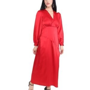 AUDRAPE Women's Red Maxi Dress Plain Satin Western Dress Xtra Large