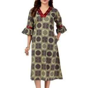 Bharat Expressions One-Piece Women Dress | Bandhani Print Ethnic Kurti Dress | One Piece Dress| One Piece Kurti for Women| Katha