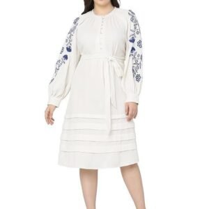 VERO MODA CURVE Self Design Floral Embroidered Cotton Fit & Flare Dress