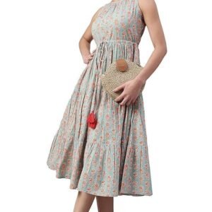 Janasya Women's Cotton Fit and Flare Midi Gown