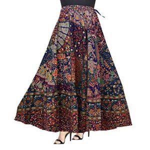 Ukal Cotton Printed Wrap Long Regular Fit Skirt for Women (Free Size, Multicolored)
