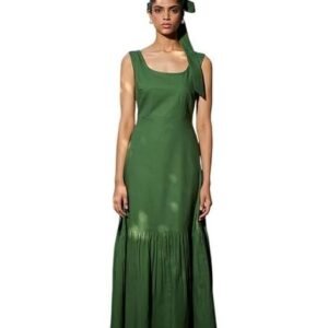 Saphed- Modern Patterns with The Women's Thyme Co-Linen Sleeveless Tiered Dress, Cotton Linen Fabric for Casual, Dating, Functions & Regular Fit